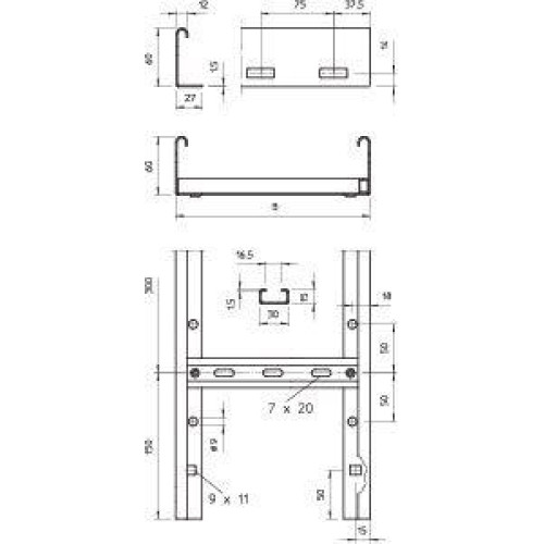 Лоток лестничный 600х60 L3000 сталь 1.5мм LG 660 VS 3 FT гор. оцинк. OBO 6208578