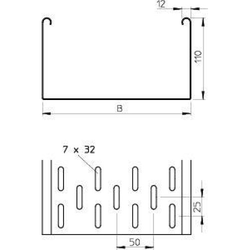 Лоток листовой перфорированный 100х110 L3000 сталь 1мм MKS 110 FT OBO 6060609