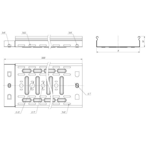 Лоток листовой перфорированный 50х300 L3000 0.55мм EKF L5030001-0.55