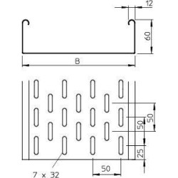 Лоток листовой перфорированный 500х60 L3000 сталь 1мм MKS 650 FT OBO 6055699