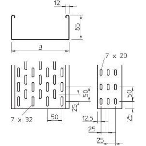 Лоток листовой перфорированный 200х85 L3000 сталь 1.5мм SKS 820 FS OBO 6058205