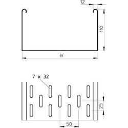 Лоток листовой перфорированный 200х110 L3000 сталь 1мм MKS 120 FT OBO 6060625