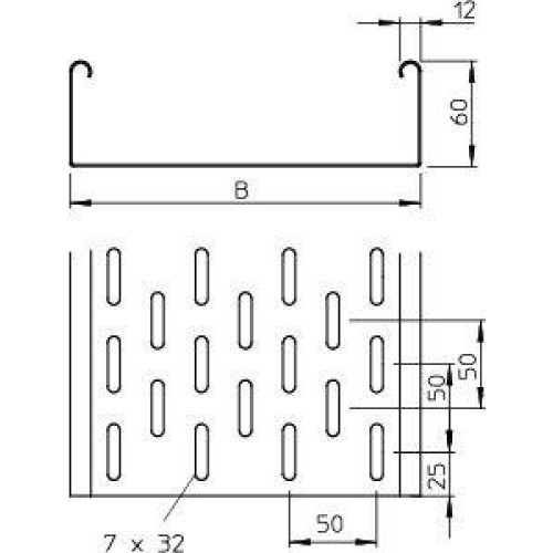 Лоток листовой перфорированный 200х60 L3000 сталь 1.5мм SKS 620 FT OBO 6056652