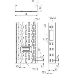 Лоток листовой перфорированный 200х60 L3000 сталь 1мм IKS 620 FS OBO 6087132