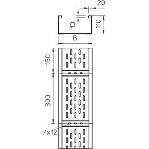 Лоток листовой перфорированный 300х110 L6000 сталь 2мм WKSG 130 FT OBO 6098145