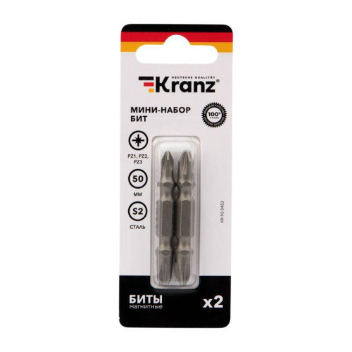 Мини-набор бит двусторонних PZ2xPZ2 PZ1xPZ3-50мм (блист. 2шт) Kranz KR-92-0453