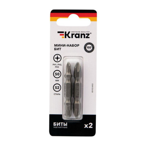 Мини-набор бит двусторонних PH2xPH2 PH1xPH3-50мм (блист. 2шт) Kranz KR-92-0452