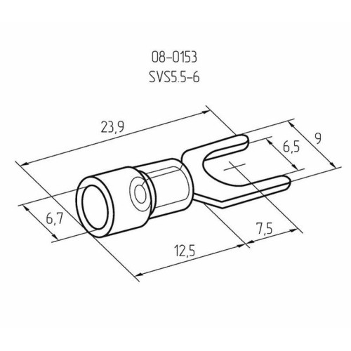 Наконечник вилочный изолир. (НВИ - 6.5мм) 4-6кв.мм (SVS5.5-6; VS5.5-6) REXANT 08-0153