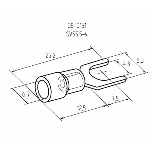 Наконечник вилочный изолир. (НВИ - 4.3мм) 4-6кв.мм (SVS5.5-4; VS5.5-4) REXANT 08-0151