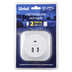 Светильник ночник DTL-321 White/Sensor/2USB с фотосенсором (день-ночь) 2USB бел. Uniel UL-00007348