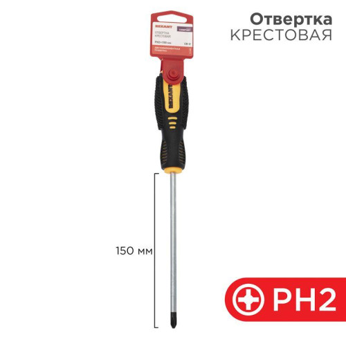 Отвертка крестовая PH 2х150мм двухкомпонентная рукоятка Rexant 12-6408