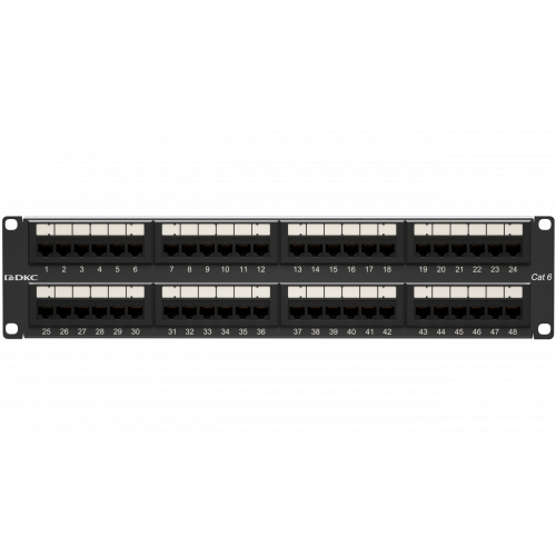 Патч-панель 19дюйм 2UCAT6 48 портов RJ45 неэкранированная DKC RN6PPU242