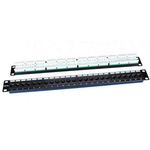 Патч-панель 19дюйм 1U кат.5E 24 порта RJ45 PP3-19-24-8P8C-C5E-110D черн. Hyperline 246095