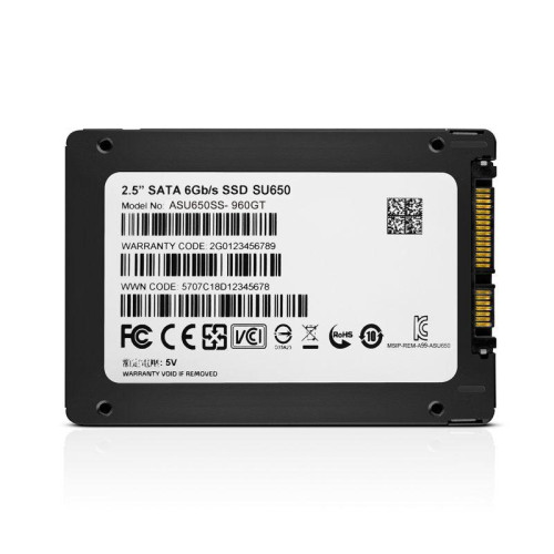 Накопитель твердотельный ASU650SS-960GT-R 960GB SSD SU650 TLC 2.5дюйм SATAIII 3D NAND SLC cach / without 2.5 to 3.5 brackets / blister ADATA 1000520582