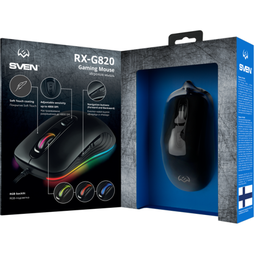 Мышь игровая RX-G820 (6+1кл. 200-4800 DPI. ПО. SoftTouch. RGB-подсветка. игров. упак) SV-017002 SVEN 1000619900