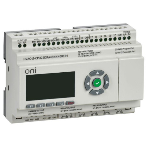 Контроллер программируемый логический HVAC S ЦПУ 8DI 8DO 1AI 4PT 2AO LED дисплей RS485 24В DC ONI HVAC-S-CPU22DRA48NNN00024