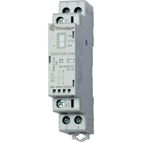 Контактор модульный 2NC 25А AgSnO2 230В AC/DC 17.5мм IP20 мех. индикатор + LED FINDER 223202304420