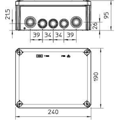 Коробка распределительная 240х190х95мм IP66 T250 9хM25 7хM32 свет. сер. OBO 2007109