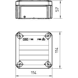 Коробка распределительная 114х114х57мм IP66 T60 OE закрыт. свет. сер. OBO 2007239