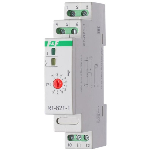Регулятор температуры RT-821.1 (от -4 до +5 град.C; выносной датчик; гистерезис 30 град.C; монтаж на DIN-рейке 35мм 230В 16А 1P IP20) F&F EA07.001.004