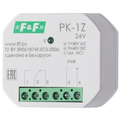 Реле промежуточное PK-1Z/24 7-30 AC 9-40 DC 16А для установки в монтажную коробку d60мм 1NO/NC IP20 F&F EA06.001.046