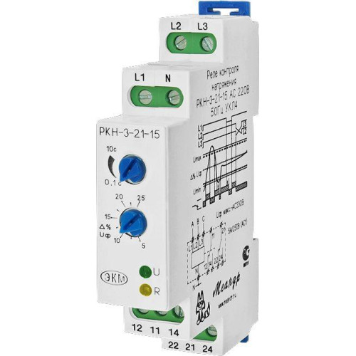 Реле контроля напряжения 3ф РКН-3-21-15 АС230В/AC400В УХЛ4 4-х проводн.схема вкл.; асимметр. регулир. порогов; задержка срабат. от 0.1...10с ток контактов исполнит.о реле 8А 2п Меандр A8302-16934065