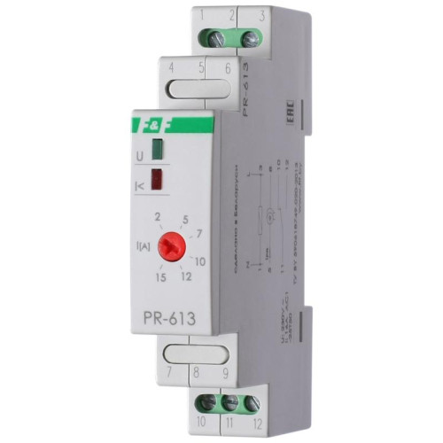 Реле тока PR-613 (2-15А сквозной канал монтаж на DIN-рейке 35мм 230В AC 16А 1НО IP20) F&F EA03.003.004