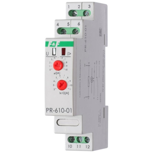 Реле тока РR-610-01 (исп.1 (20-110А); монтаж на DIN-рейке 35мм 230В 10А 1P IP20) F&F EA03.004.001