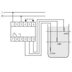 Реле уровня жидкости PZ-818 (без датчиков; двухуровн.; выбор режима работы; раздел. регулир. задержки переключ. по уровням; 1 модуль; монтаж на DIN-рейке) F&F EA08.001.009