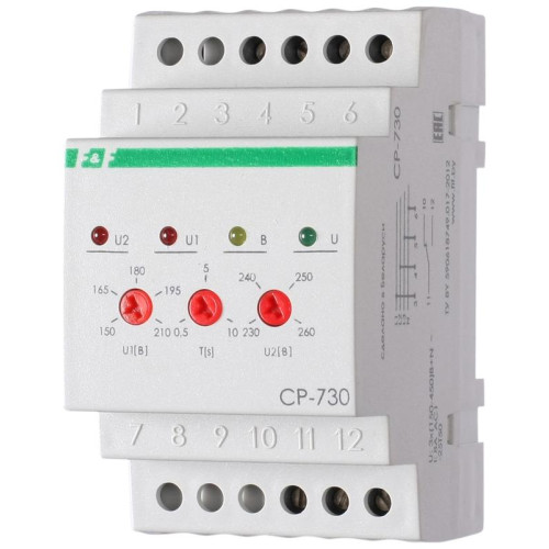 Реле напряжения CP-730 (DIN-рейка 3х400/230 + N 8А IP20) F&F EA04.009.004