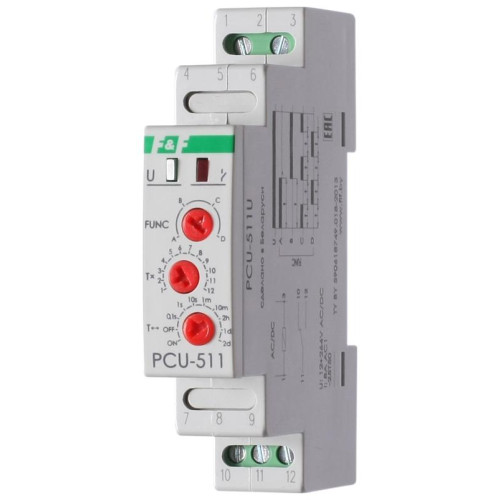 Реле времени PCU-511U 8А 12-264В AC/DC 1 перекл. IP20 многофункц. монтаж на DIN-рейке F&F EA02.001.011