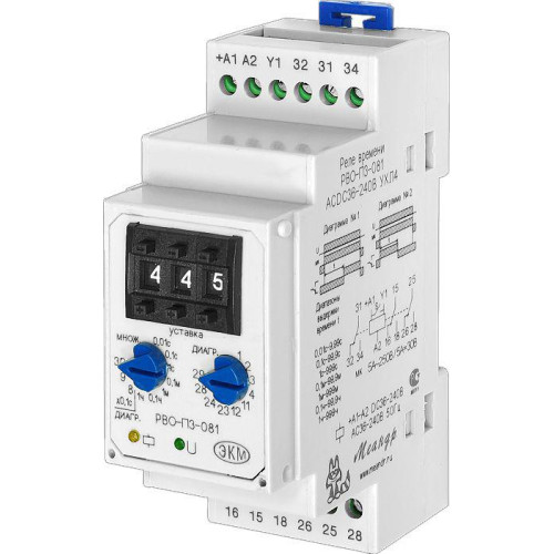 Реле времени РВО-П3-081 ACDC36-240В УХЛ4 14 диаграмм работы три декадных переключателя ток контактов исполнительного реле 8А 2п+1п мгновенный Меандр A8302-16936298