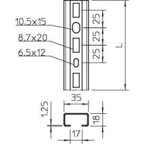 Рейка профильная 35х18 L2000 1268 L 2M FS (дл.2м) OBO 1104500