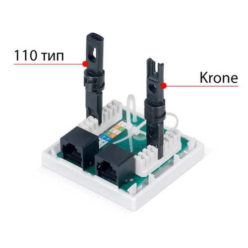 Розетка компьютерная 2-м ОП WS-8P8C-Cat.5e-2 RJ45 кат.5E Dual IDC Cabeus 7247c