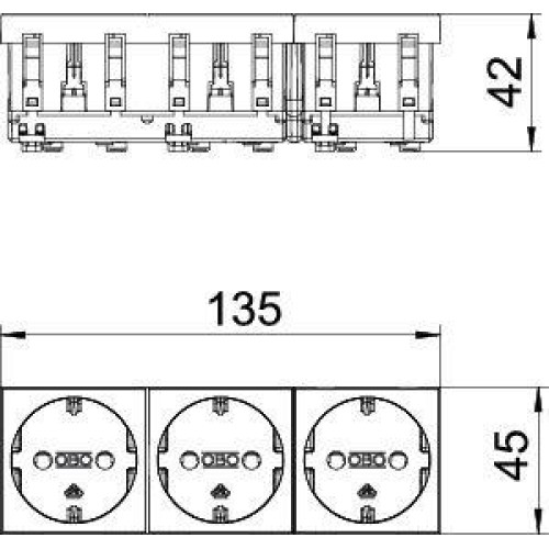 Розетка 3-м 3мод. STD-D0 AL3 16А 250В 0град. с заземл. защ. шторки алюм. OBO 6120052