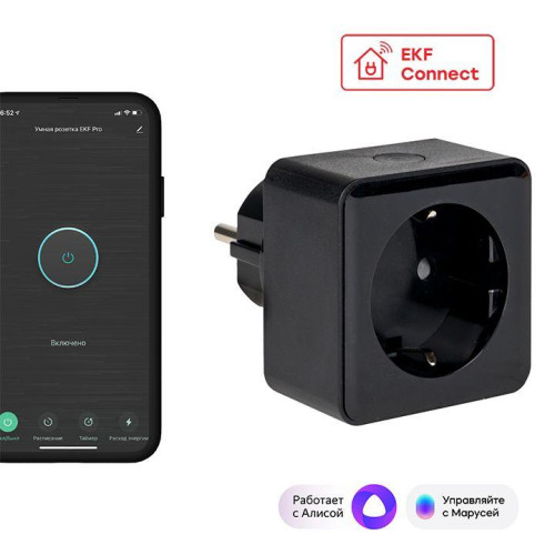 Розетка умная Wi-Fi PRO 1-м 16А IP20 черн. Connect EKF RCS-2-WF