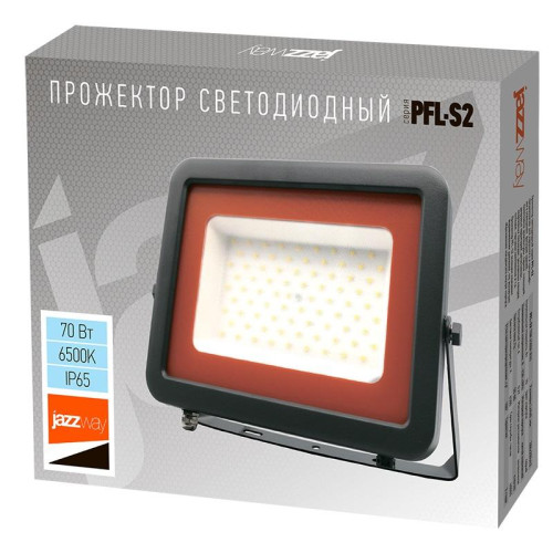 Прожектор светодиодный PFL-S2 70Вт 6500К IP65 220–240В ДО с клапаном закален. матов. стекло сер. Pro JazzWay 2853318D