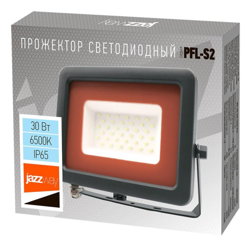 Прожектор светодиодный PFL-S2 30Вт 6500К IP65 220–240В ДО с клапаном закален. матов. стекло сер. Pro JazzWay 2853295D