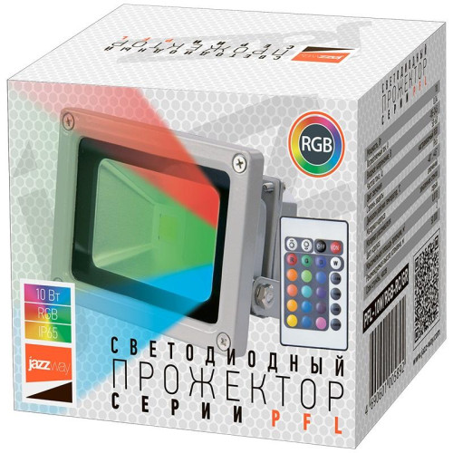 Прожектор светодиодный PFL-10W/RGB-RC/GR 10Вт IP65 ДО JazzWay 1005892