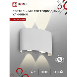 Светильник уличный светодиодный ДБУ TWIN-6W 6Вт 3000К IP54 бел. IN HOME 4690612053905