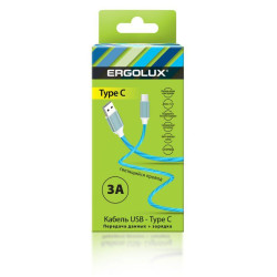 Кабель USB-Type C ELX-CDC02-C06 3А 1.2м LED зарядка+передача данных коробка син. Ergolux 15305