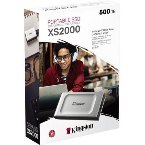 Диск жесткий внешний SXS2000/500G XS2000 500GB External SSD USB 3.2 Gen2 Type-C R/W 2000/2000MB/s Silver KINGSTON 1000646421