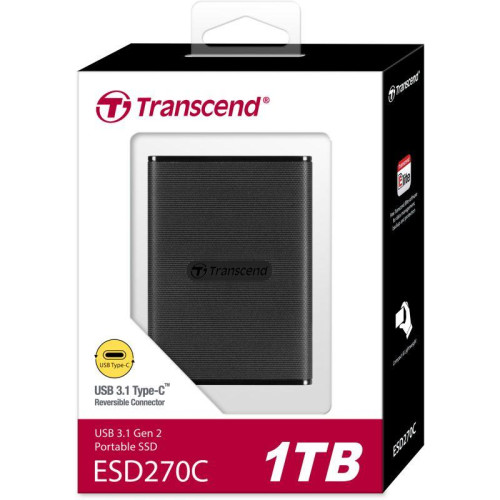 Диск жесткий внешний TS1TESD270C ESD270C 1TB External SSD USB 3.1 Gen 2 Type-C R/W 520/460MB/s Black Transcend 1000627247