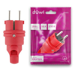 Вилка каучуковая прямая с/з 90град. с кольцом 16А 230В IP44 красн. Duwi 27459 9