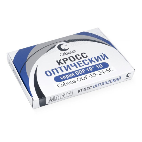 Кросс бокс оптический ODF-19-24-SC 19дюйм на 24 SC LC duplex со сплайс-кассетой выдвижной без пигтейлов и проходных адаптеров Cabeus 7302c