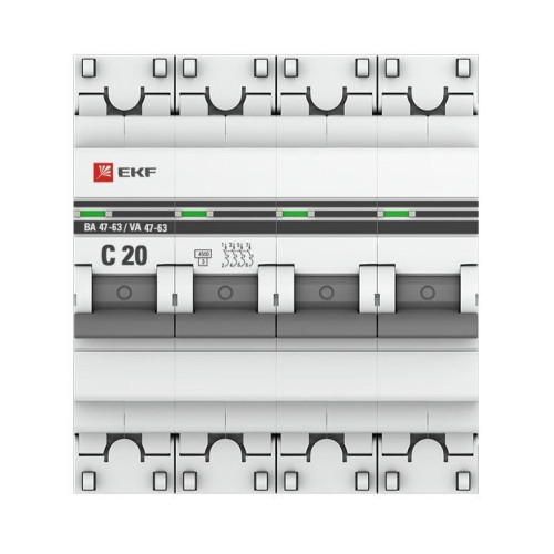 Выключатель автоматический модульный 4п C 20А 4.5кА ВА 47-63 PROxima EKF mcb4763-4-20C-pro