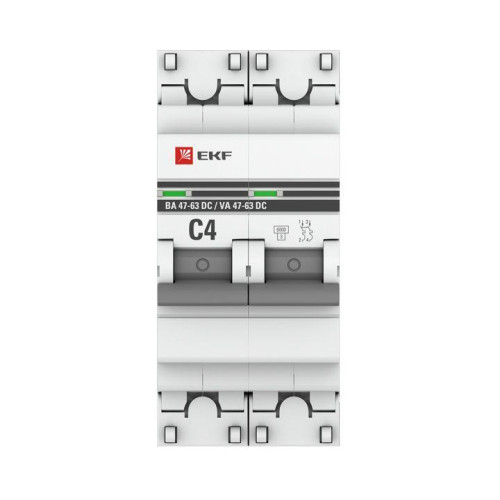 Выключатель автоматический модульный 2п C 4А 6кА ВА 47-63 DC PROxima EKF mcb4763-DC-2-04C-pro