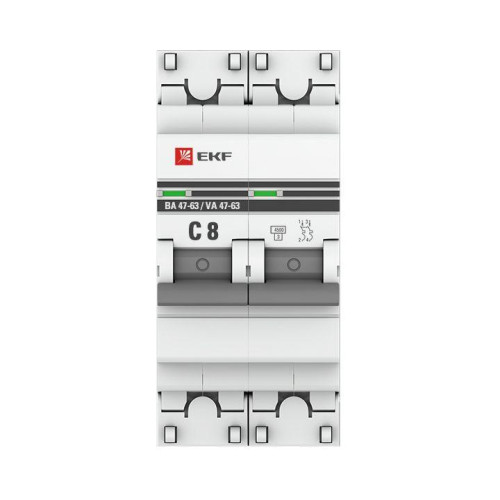 Выключатель автоматический модульный 2п C 8А 4.5кА ВА 47-63 PROxima EKF mcb4763-2-08C-pro