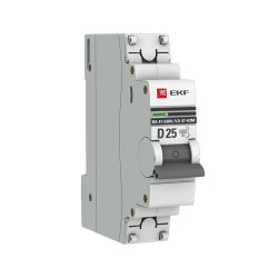 Выключатель автоматический модульный 1п D 25А 6кА ВА 47-63M с одним магнит. расцеп. EKF mcb4763m-6-1-25D-pro