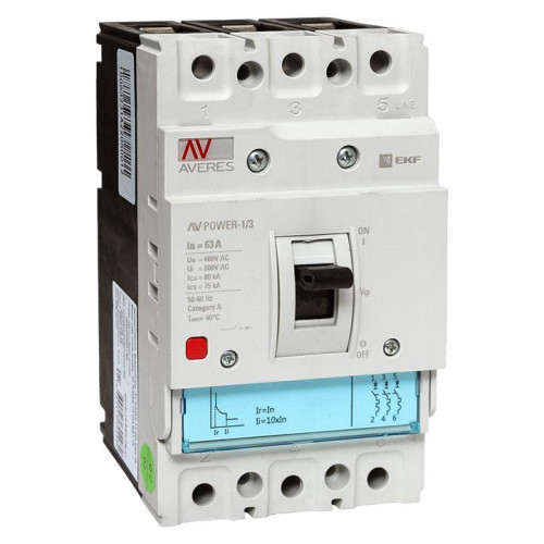 Выключатель автоматический 63А 80кА AV POWER-1/3 TR AVERES EKF mccb-13-63H-TR-av